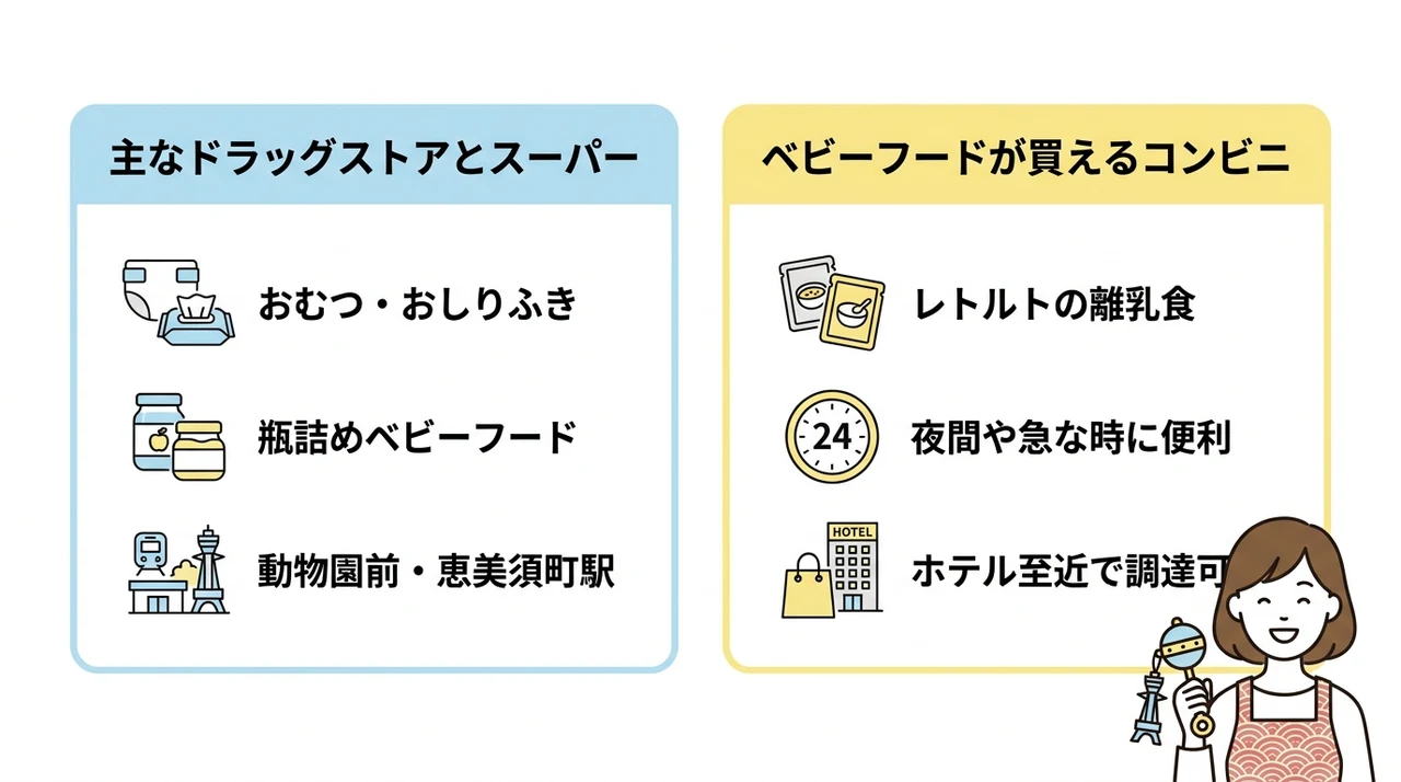 新世界周辺で離乳食やおむつを買える場所