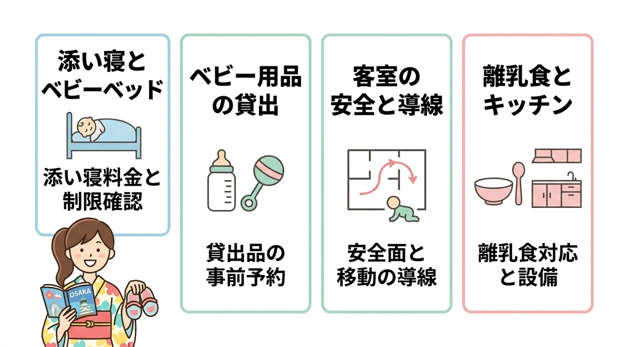 赤ちゃん連れの宿泊で事前に確認すべき4つの条件