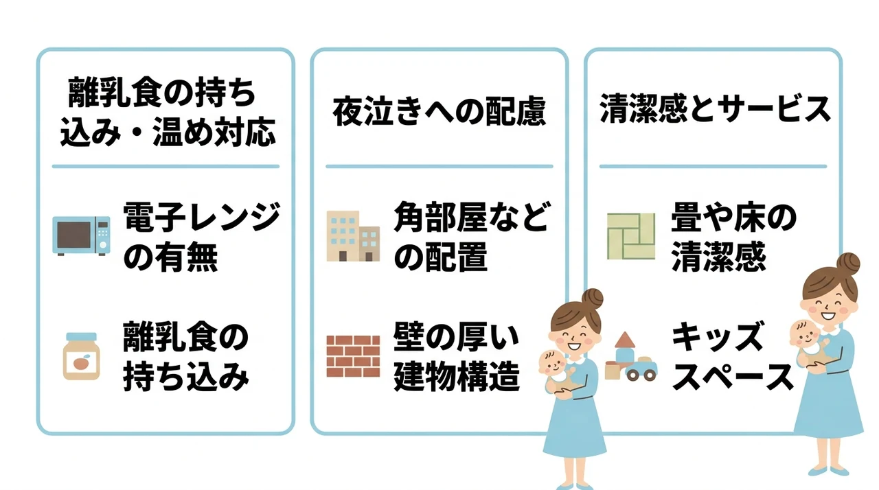 離乳食や夜泣きも安心の館内設備とおもてなし