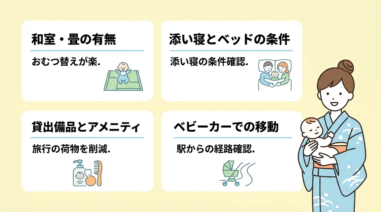 赤ちゃん連れの宿泊で絶対に確認したい4つの設備ポイント
