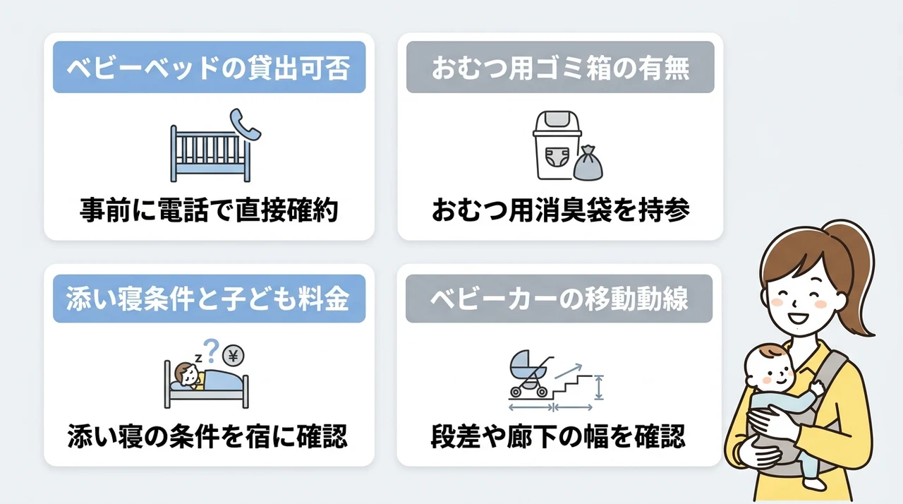 赤ちゃん連れに必須の設備とサービスの確認ポイント