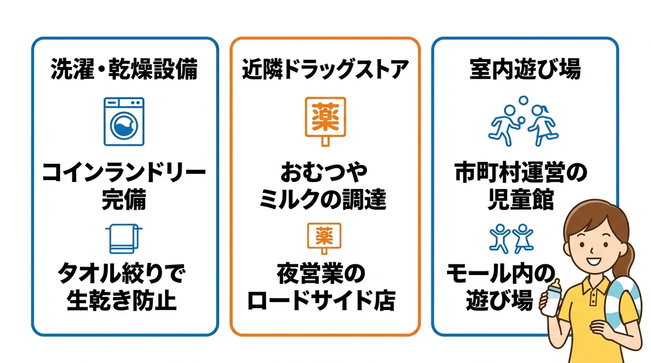遊び疲れた後の負担を減らす周辺施設とサービス情報