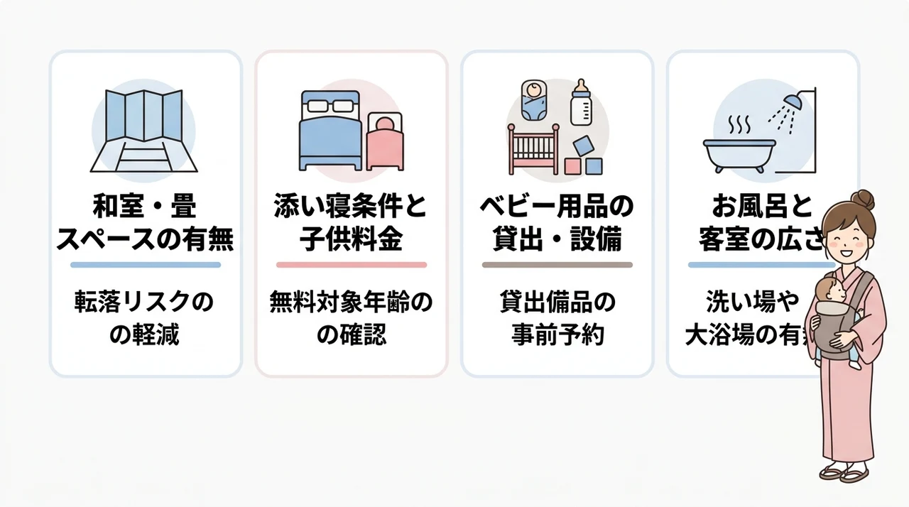 赤ちゃん連れがホテルを選ぶ際に確認すべき4つのポイント