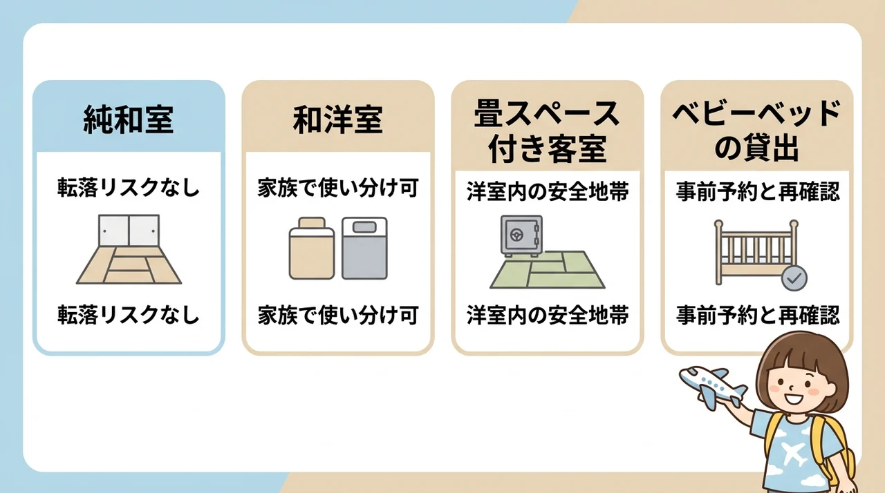 赤ちゃん連れ旅行の不安を減らす客室タイプと設備の比較