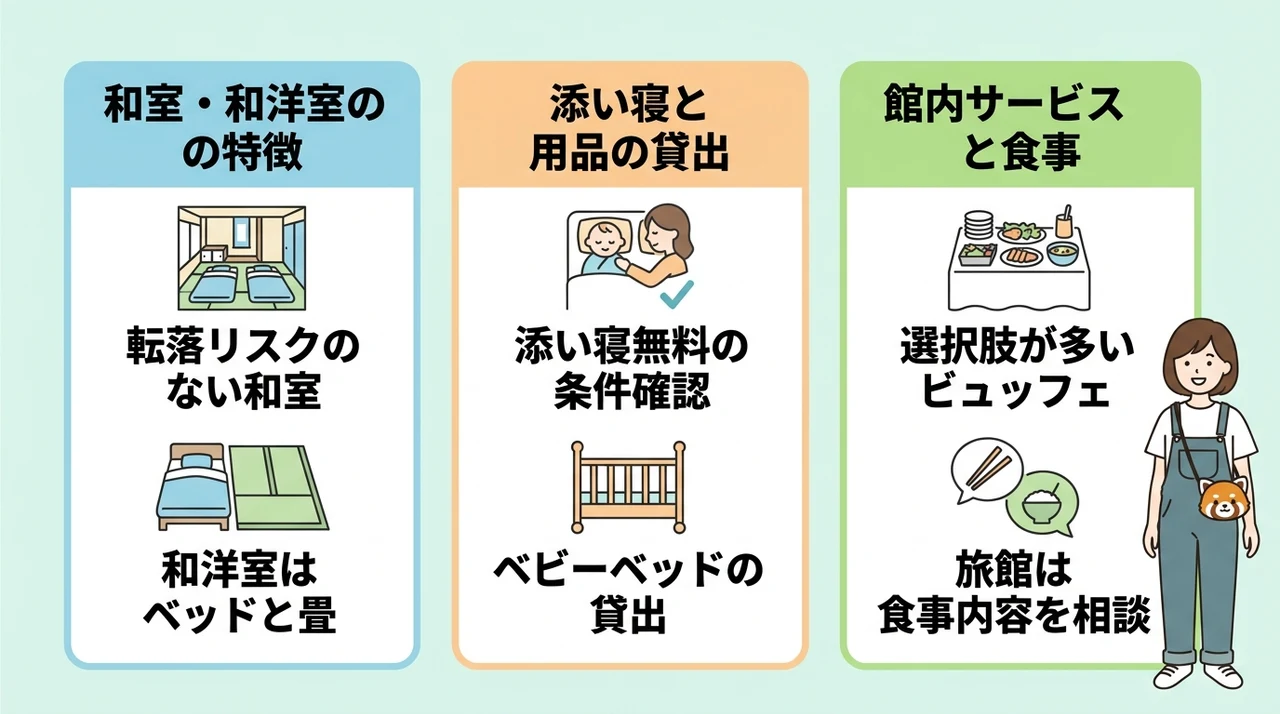 赤ちゃん連れの宿泊で確認したい客室タイプと設備の比較