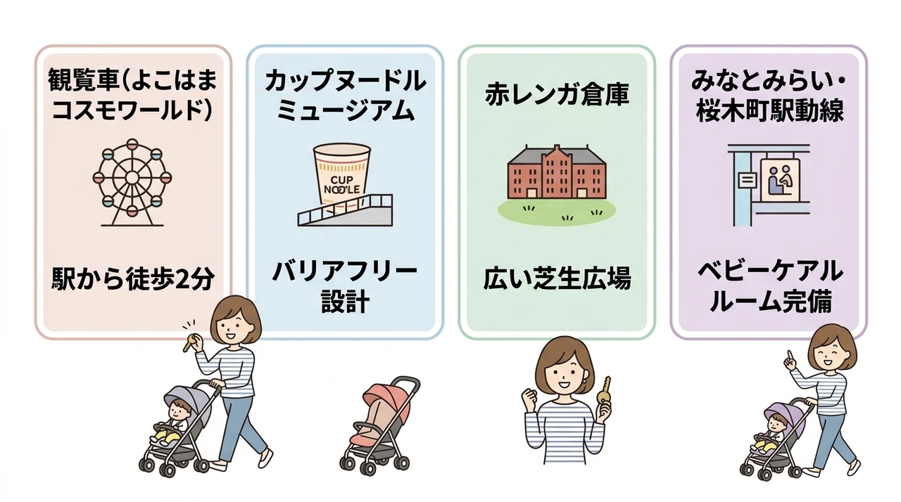 主要観光スポットへのアクセスとベビーカー移動